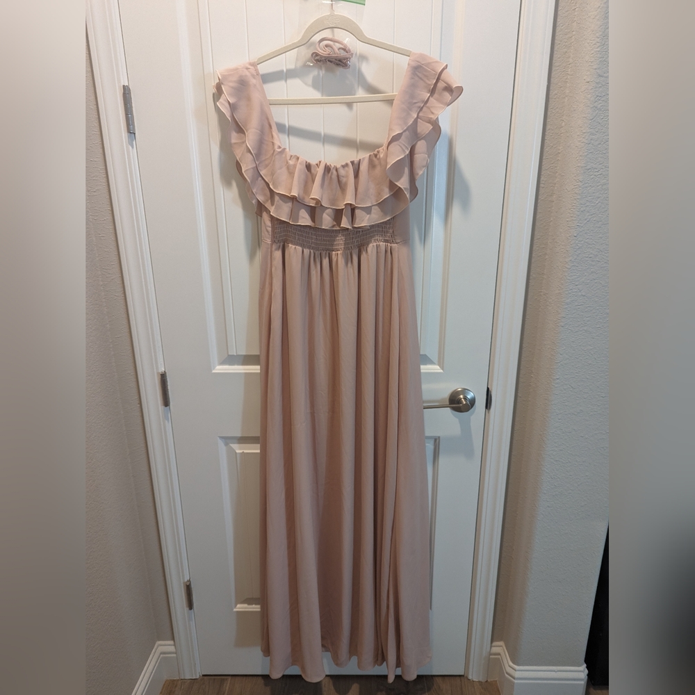 Emma Ruffle Maxi Dress ~ Dusty Blush Crisp Size XL - Picture 6 of 10